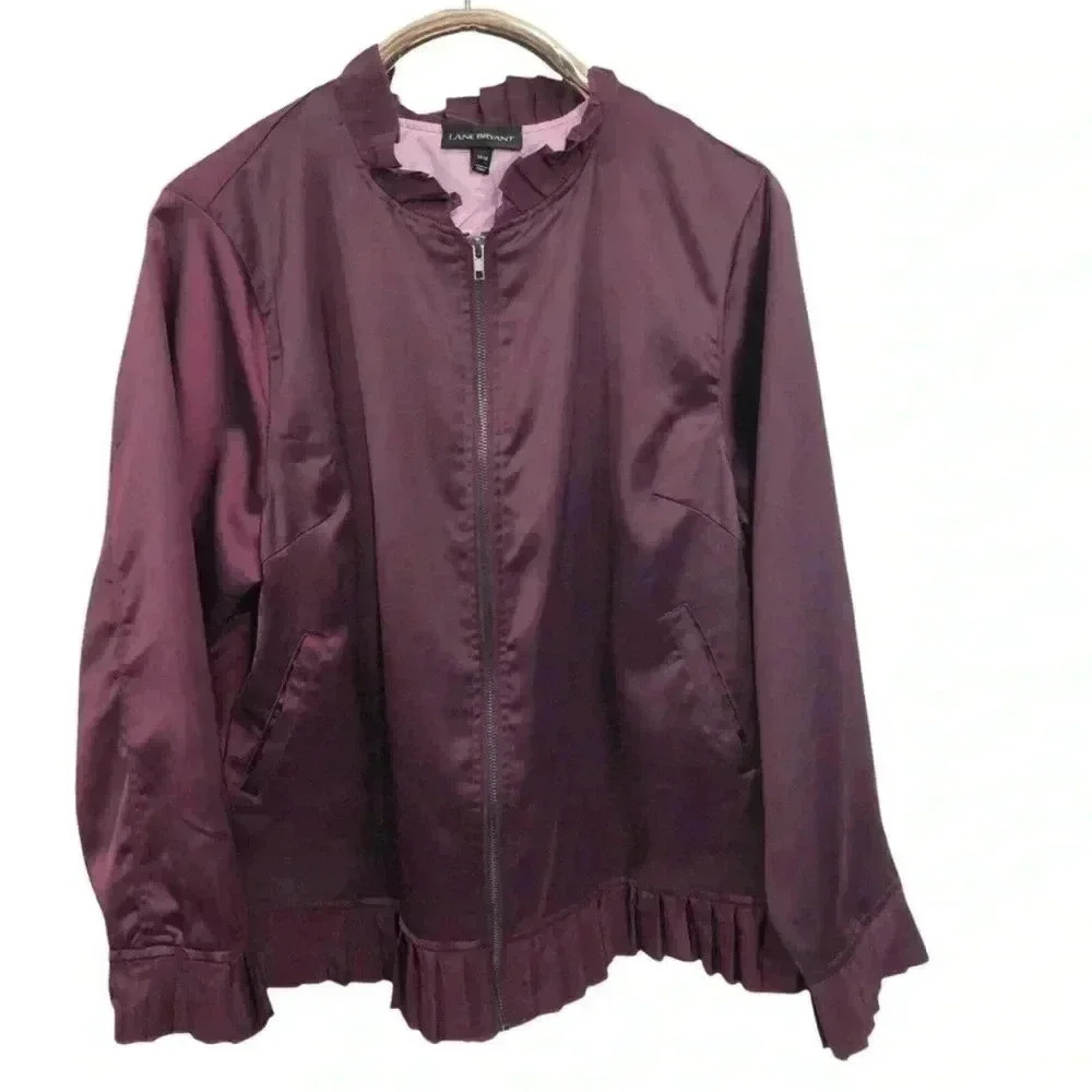 Lane Bryant Jacket Size 18/20 Purple Ruffled Collar Cuffs Hem